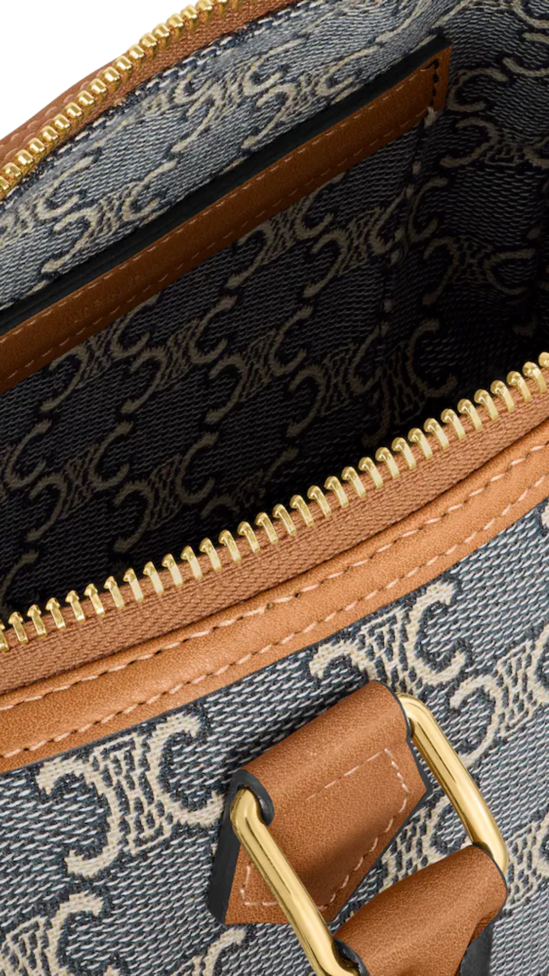 Small Boston in Triomphe Jacquard and Calfskin in Navy/Ecru