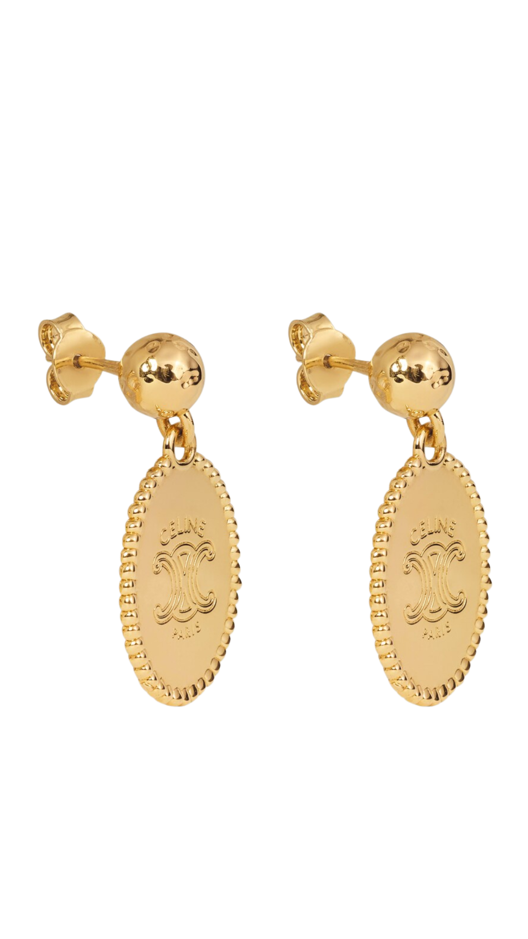 Triomphe Medal Earrings in Brass with Gold Finish