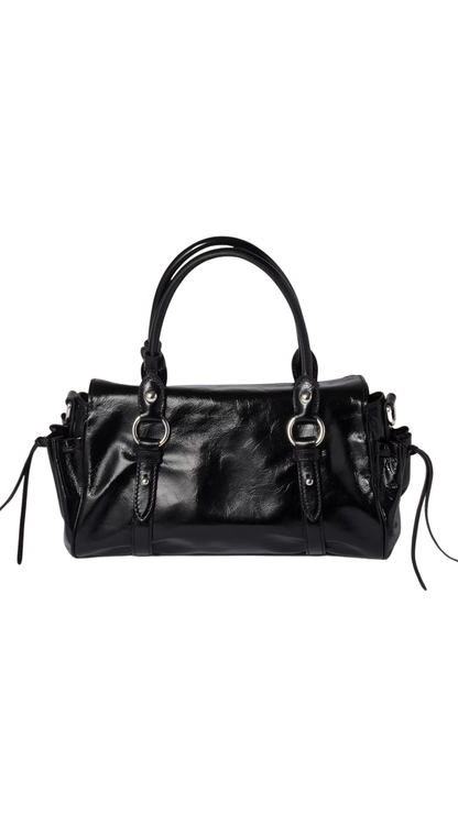 Glossy Leather Handbag in Black