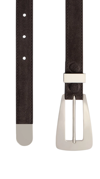 Small Lucca Belt in Dark Brown Suede with Silver