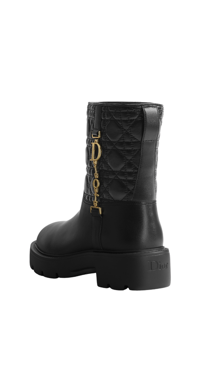 Diorly Ankle Boot in Black Calfskin and Quilted Cannage Lambskin