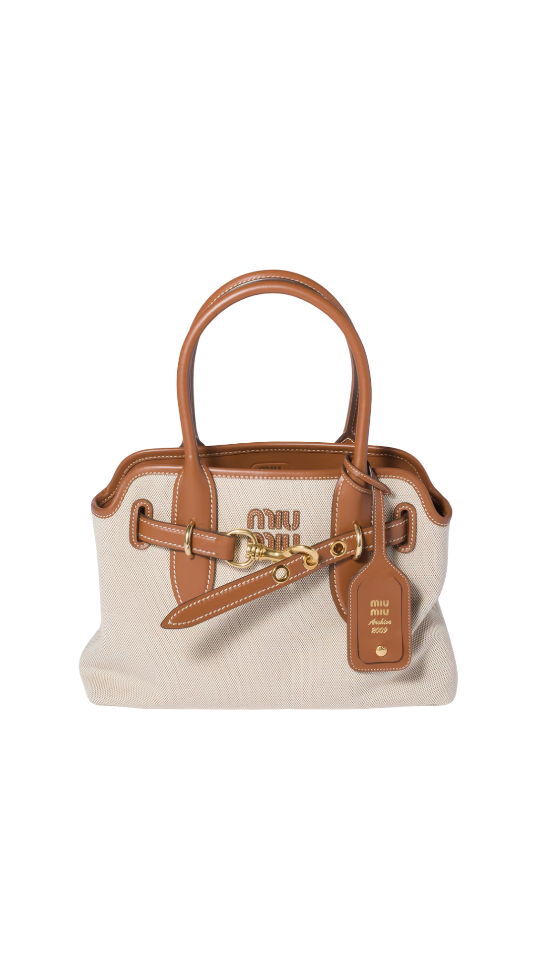 Aventure Canvas and Leather Bag in Beige/Brandy