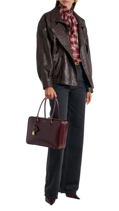 Sac De Jour Leather Tote Bag in Burgundy
