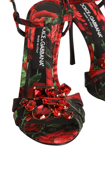 Rose-Print Brocade Sandals in Multi-Colored