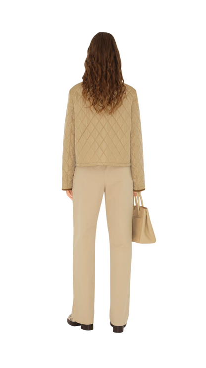 Cropped Quilted Nylon Jacket in Flax Beige/Sand Beige