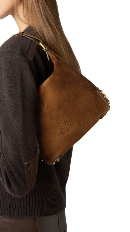 Metal Dots Mini Bag in Brown Suede