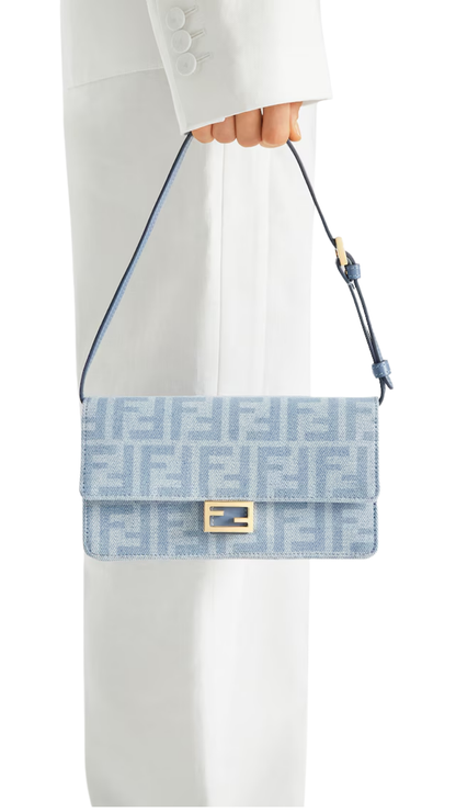 Wallet On Chain Baguette in Light Blue FF Denim Wallet