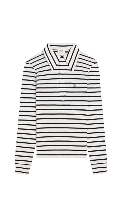 Polo Shirt in Off White/Black Striped Silk Jersey