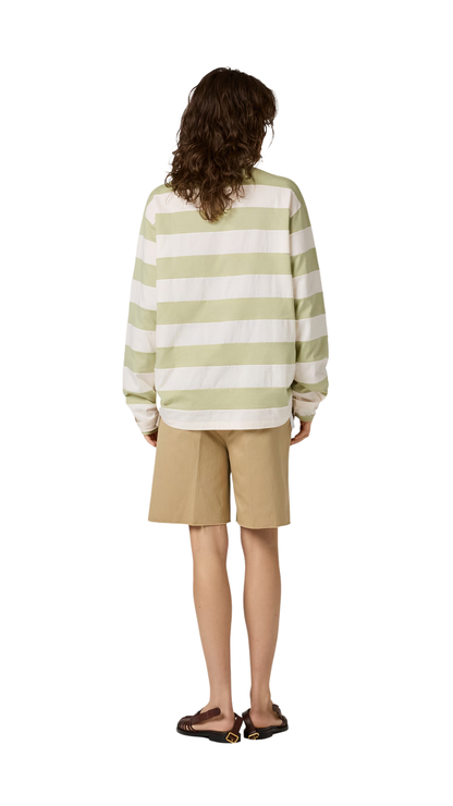 Striped Jersey Polo Shirt in Pale Rose/Agave