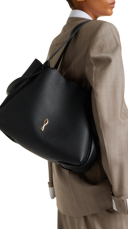Bettina Small Leather Tote Bag in Black
