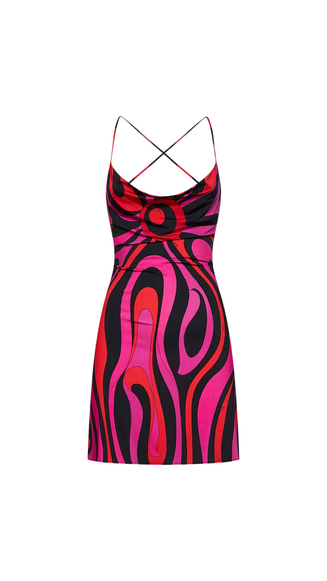 Marmo-Print Jersey Satin Mini Dress in Fuchsia and Black