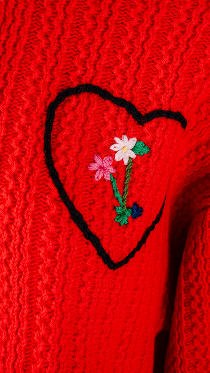 Short Wool and Cashmere Knitted Logo Cardigan in Red