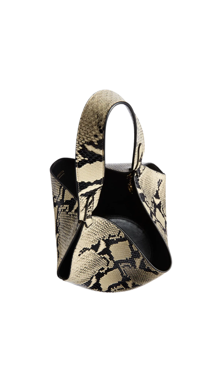 Mini Lotus Tote in Natural Python-Embossed Leather