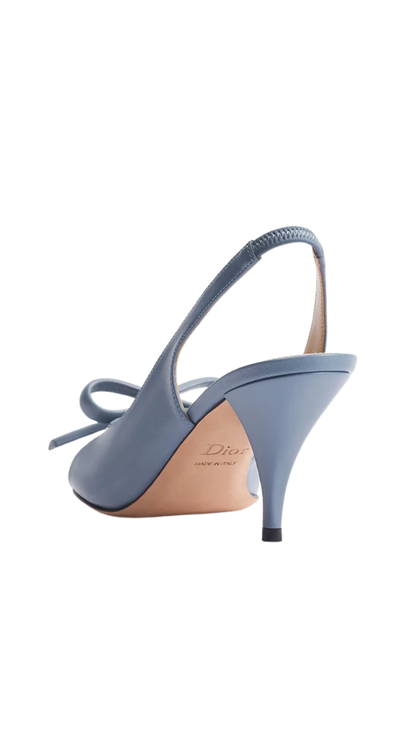 Bow Heeled Slingback Sandal in Denim Blue Lambskin