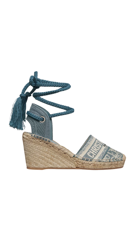 Dior Granville Wedge Espadrille in Chambray Blue and Ecru