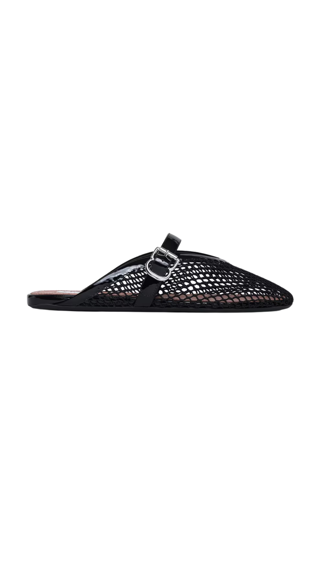 Flat Mules in Black Fishnet