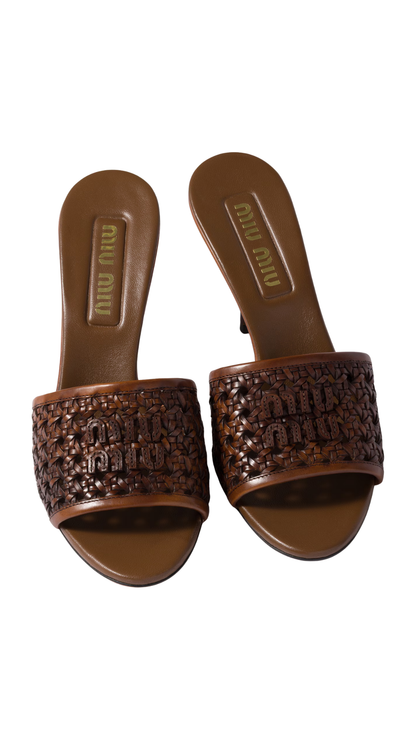 Woven Leather Sandals in Cognac