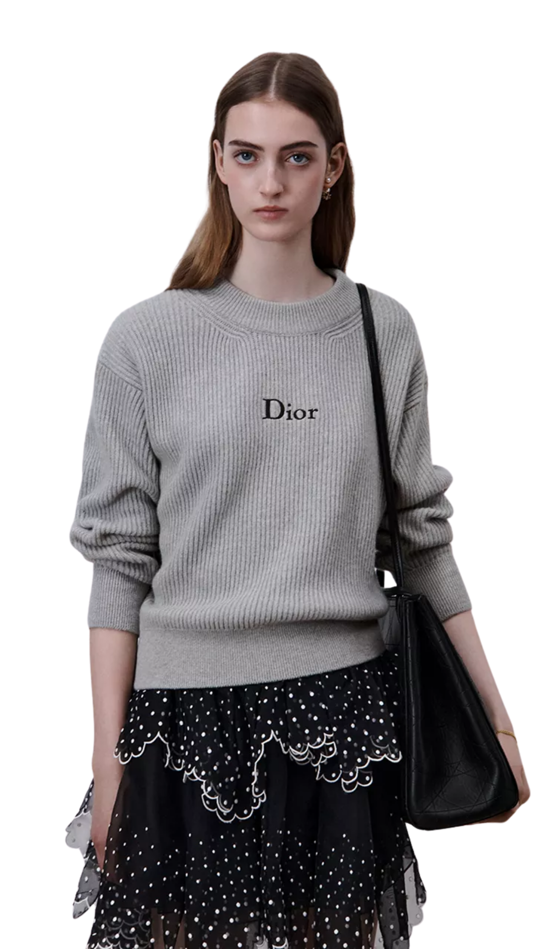 Oversized Sweater in Gray Wool and Cashmere Ribbed Knit