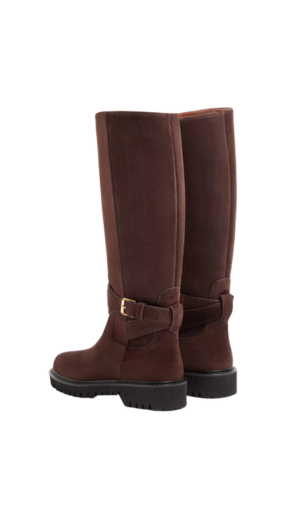 VLogo Suede Knee-High Boots in Brown