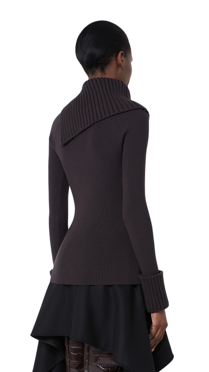 Slim Stretch Wool Sweater - Dark Brown