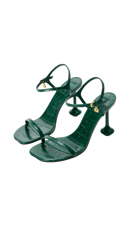 Toy Sandal in Emerald Green Croc-Embossed Calfskin