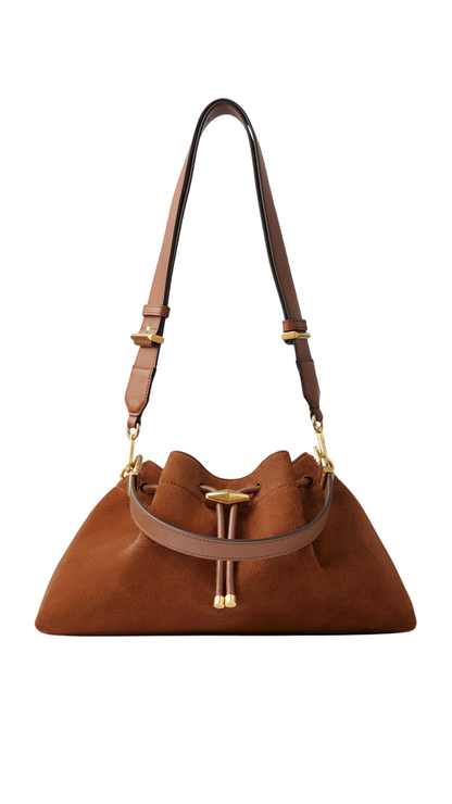 Cinch Medium in Tan Suede Shoulder Bag