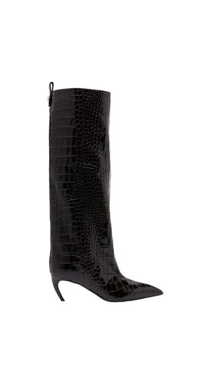 Lea Croc-Effect Leather Knee-High Boots