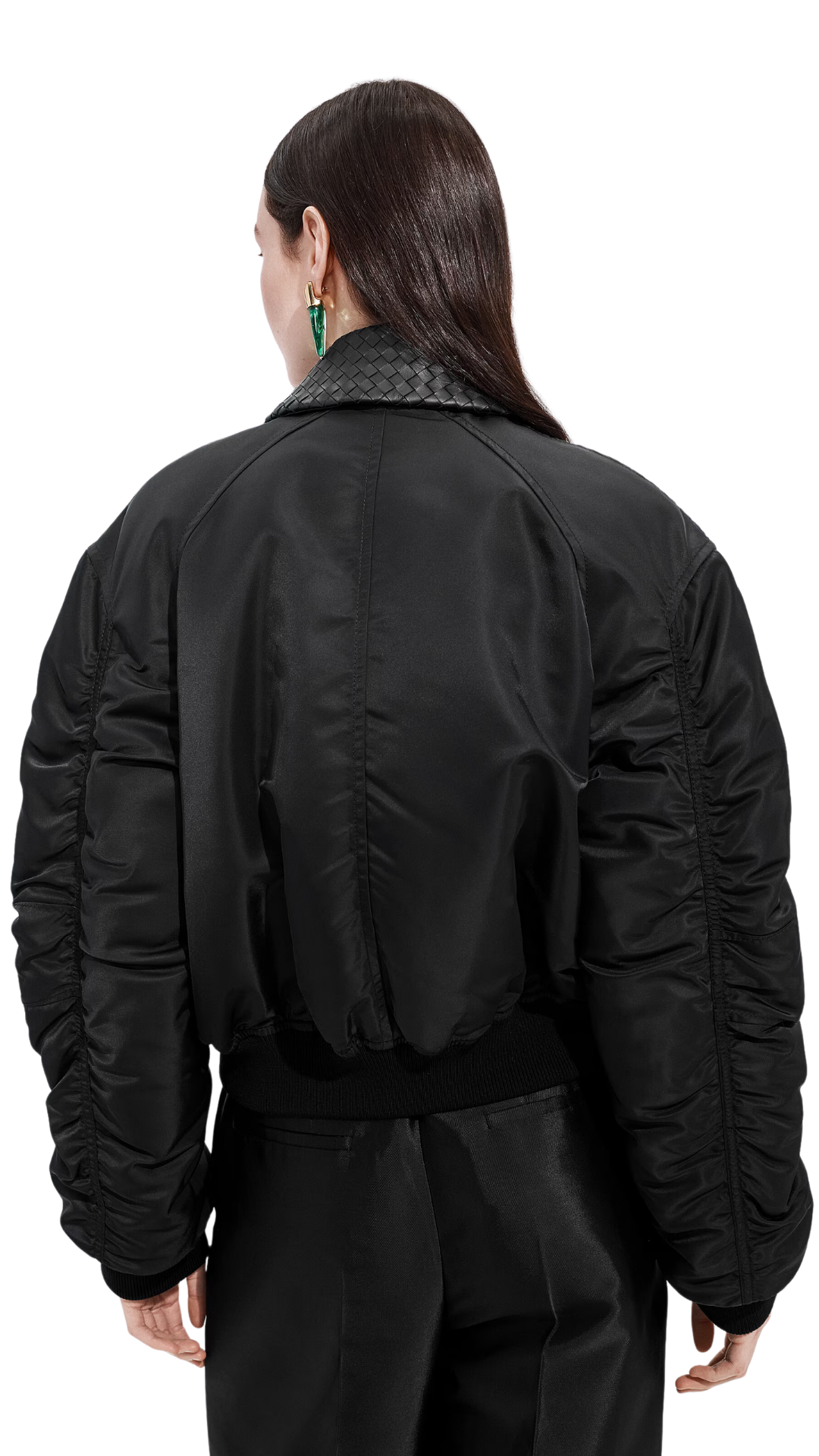 Padded Nylon Bomber in Double Black