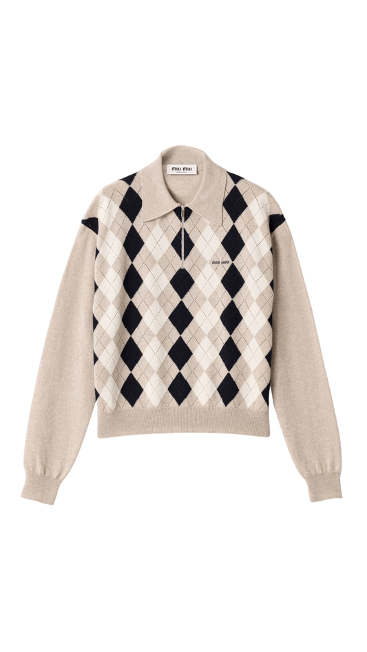 Cashmere Polo Sweater in Beige