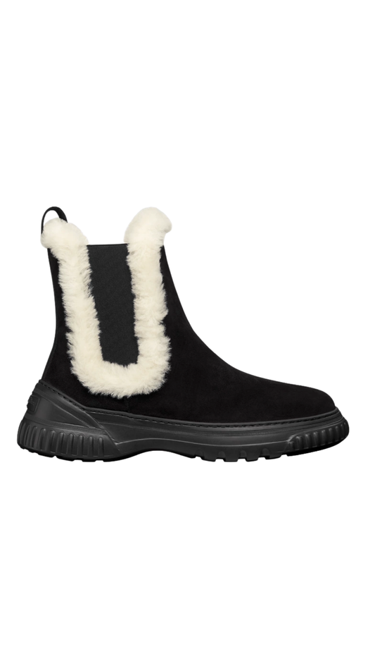 D-Racer Ankle Boot Black Calfskin Suede and White Lambskin