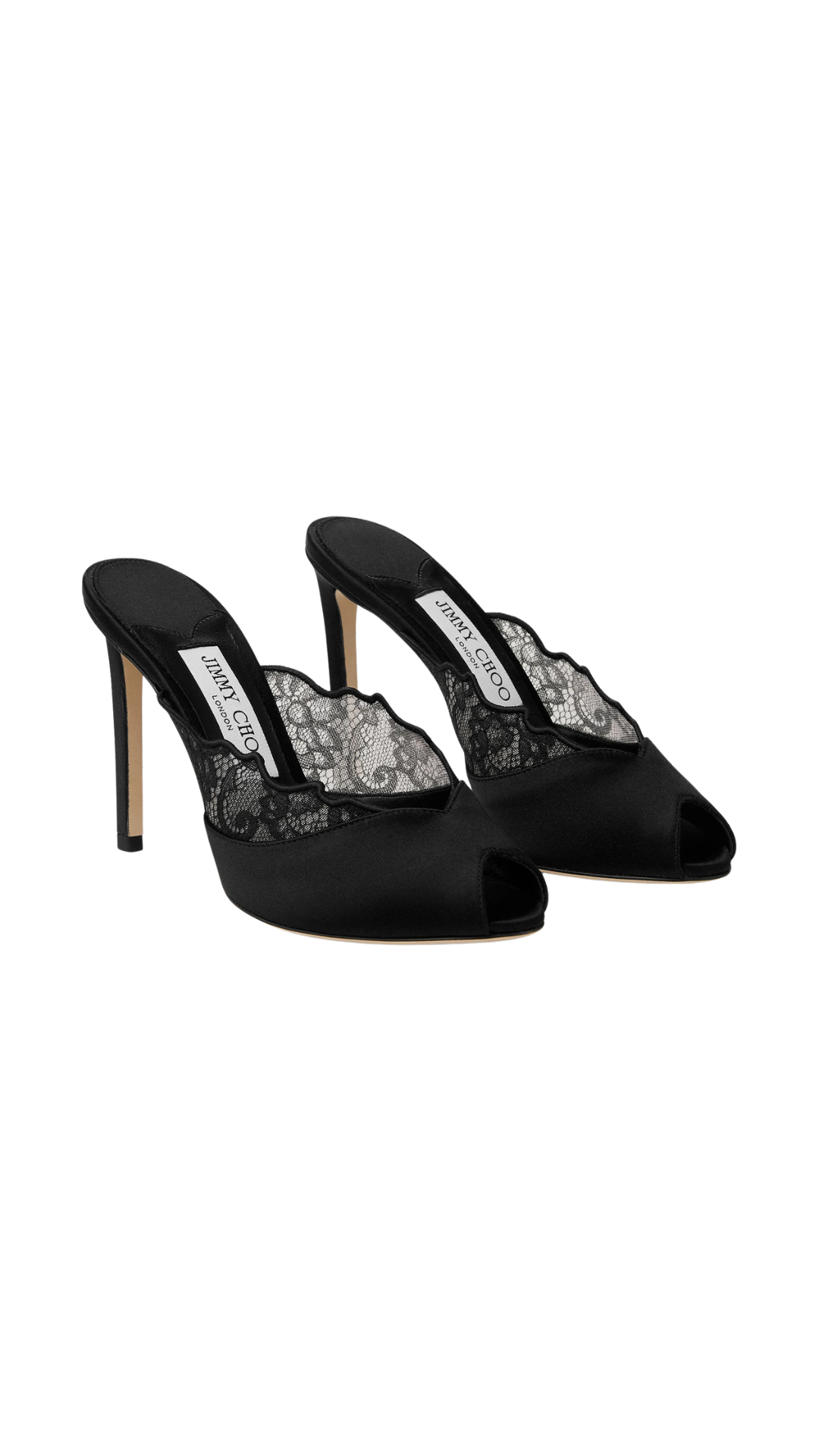 Brigitte Mule 100 in Black Jimmy Choo Lace and Satin Mules