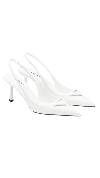Brushed Leather Slingback Pumps in White