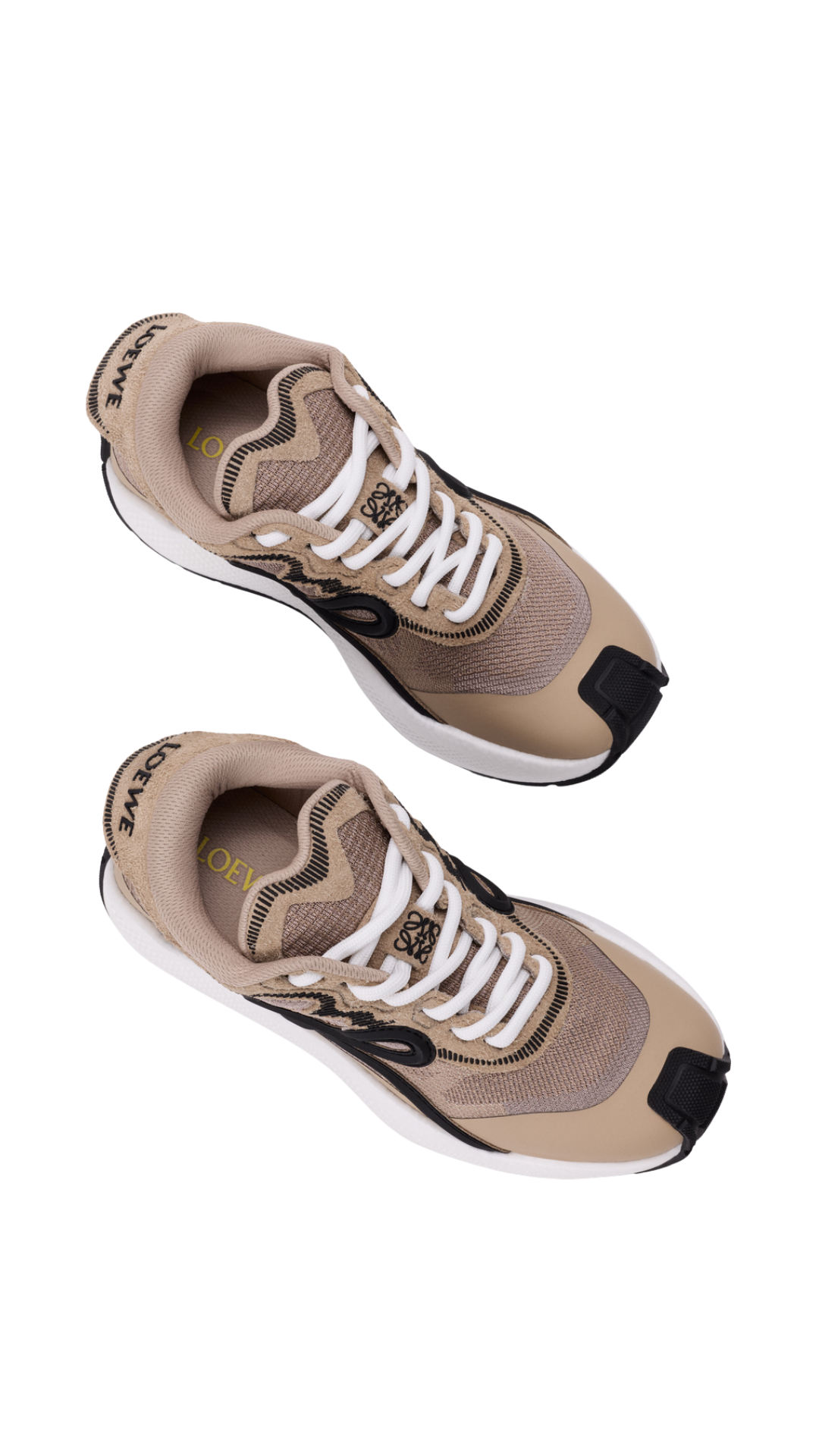 Pogo Sneaker in Beige/Black/White Technical Knit and Suede