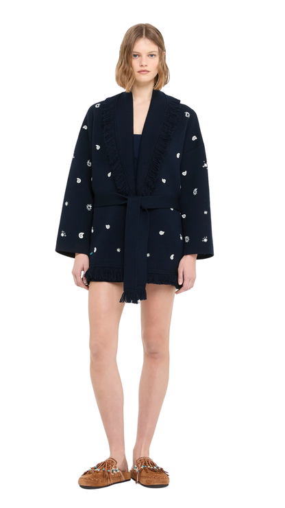 Echoes Of The Bandana Cardigan in Midnight Blue/Chalk
