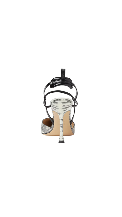 Very Colibrì High-Heeled Parchment and Black Leather Slingbacks
