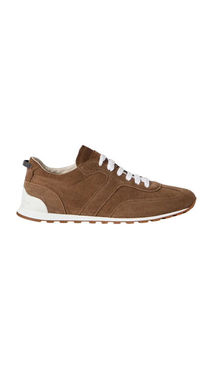 Suede Runners with Shiny Loops in Caramel