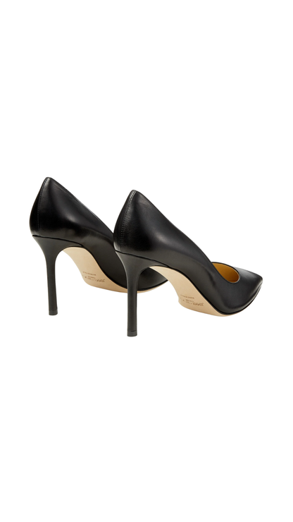Romy 85 in Black Kid Leather Pointy Toe Pumps