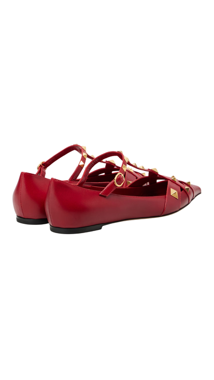 Studdy Leather Ballet Flats in Red