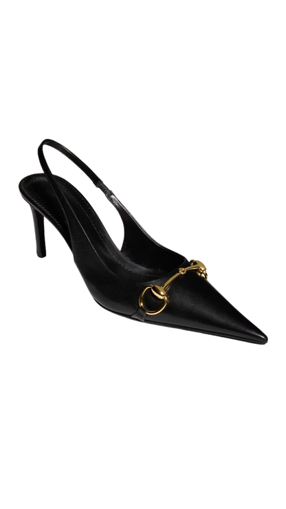 Donna Slingback Pump in Black Leather