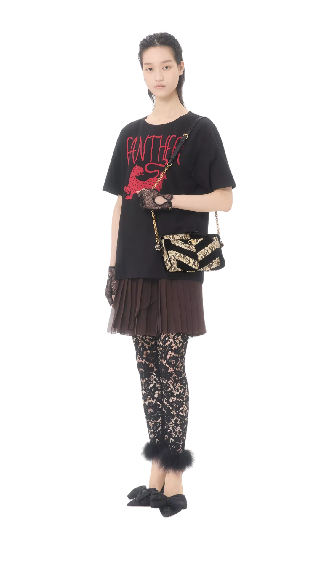 Panthea Small Shoulder Bag In Python And Suede With A Chevron Pattern