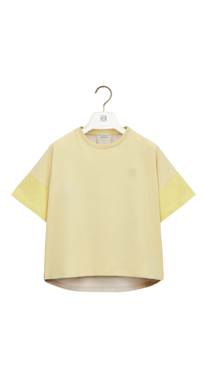 Camiseta de corte cuadrado en algodón y seda gris pálido/citrino claro