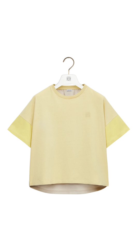 Boxy Fit T-Shirt in  Pale Grey/Light Citrine Cotton and Silk