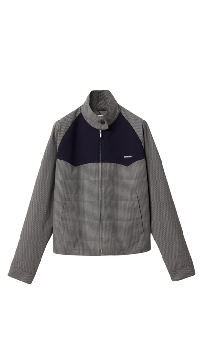 Gingham Check Blouson Jacket in Grey