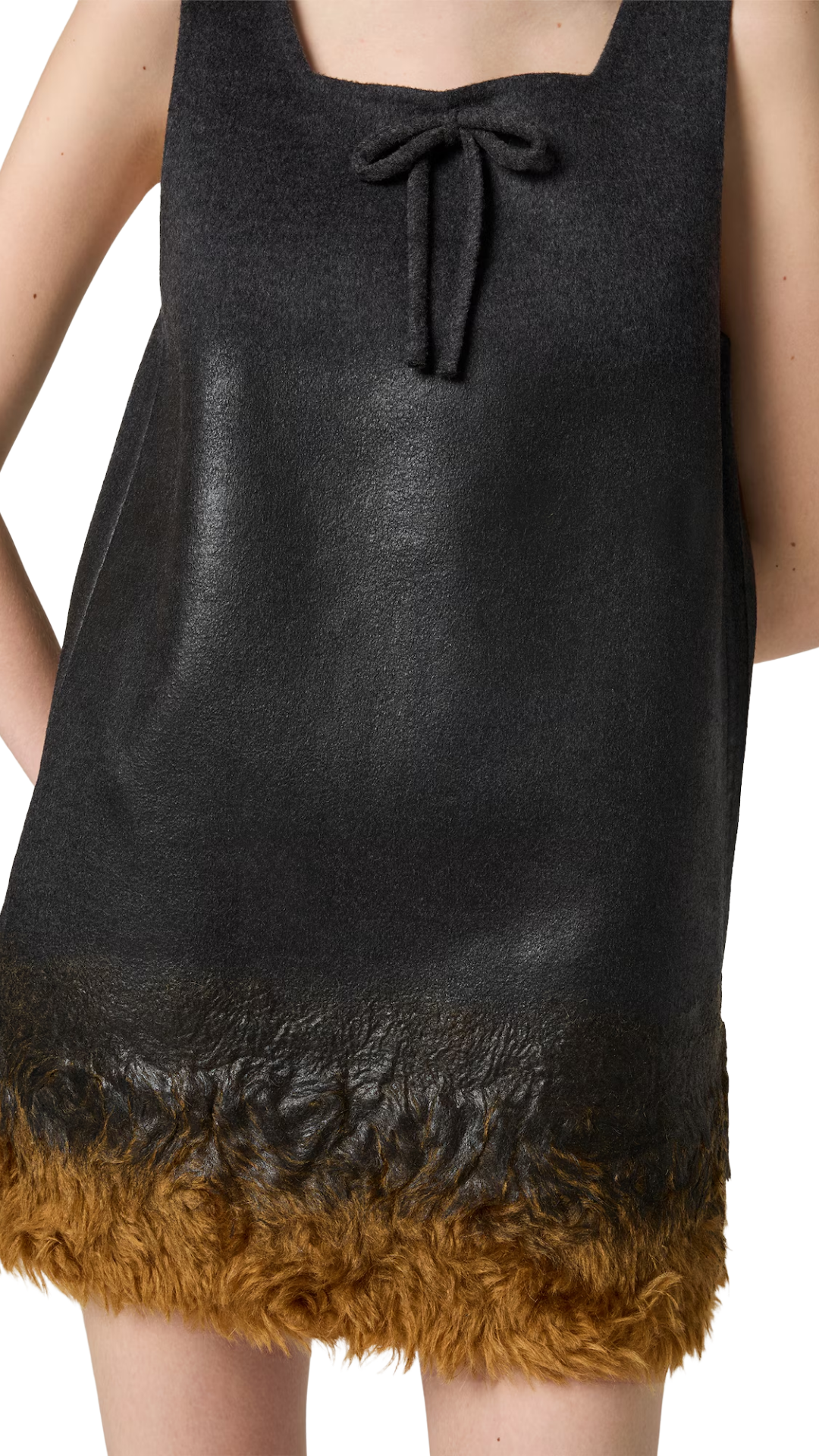 Double Wool and Shearling Dress in Anthracite/Cork