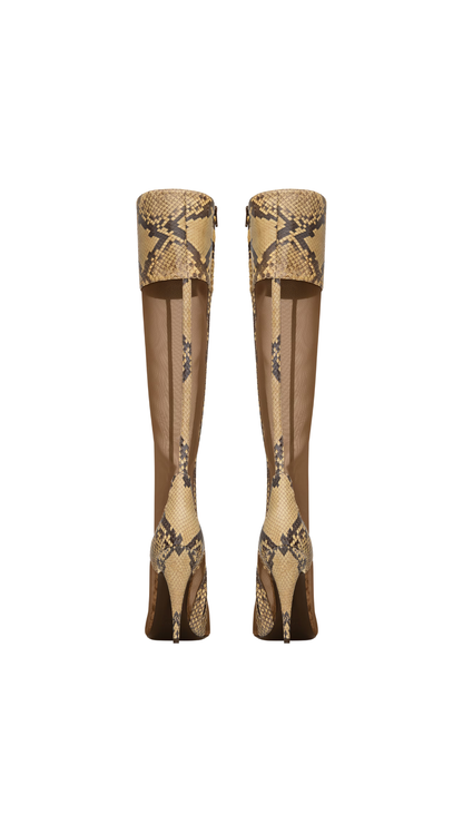 77 Boots in Sand Mesh and Python