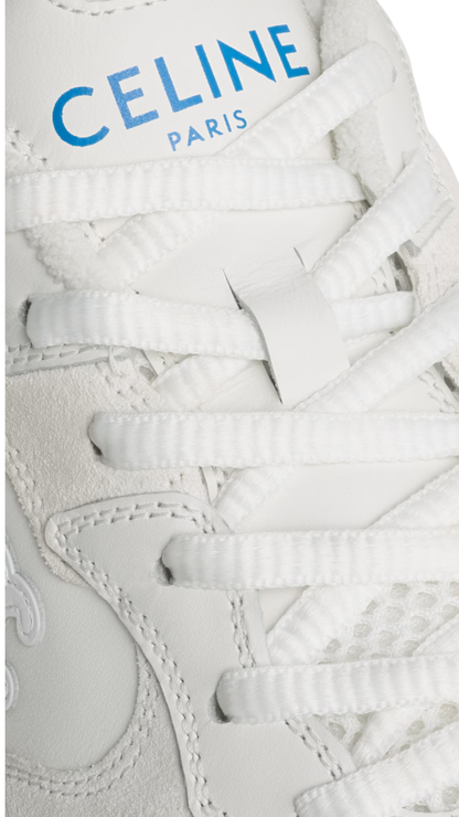 Runner Sneaker in Calfskin in White Suede Calfskin and Mesh