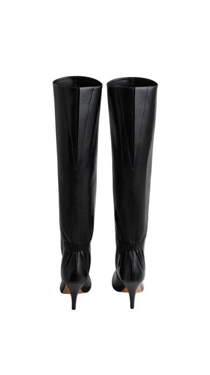 Slouchy High Boot in Black Leather