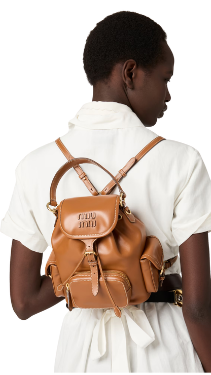 Leather Backpack in Cognac