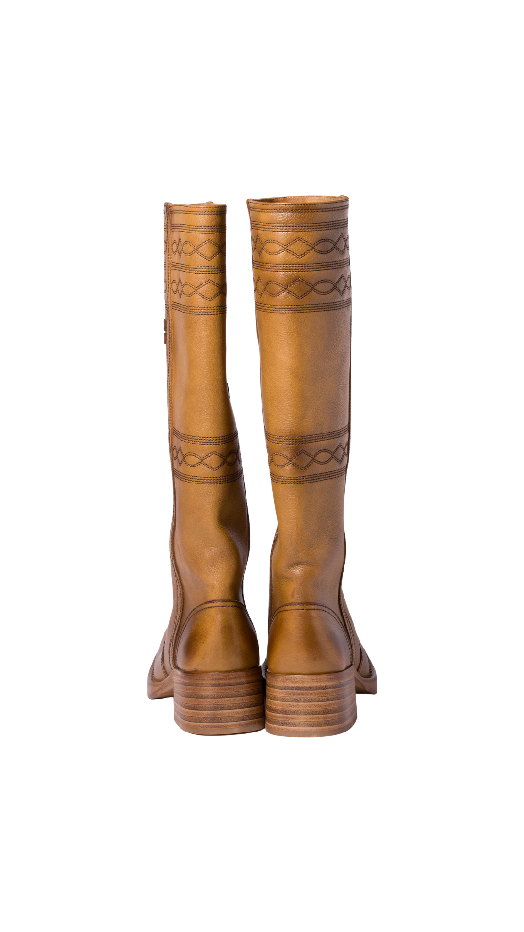 Embroidered Leather Boots in Light Tan