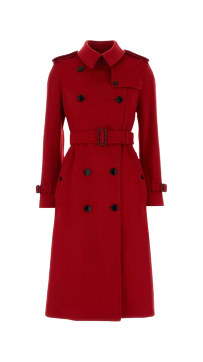 Double Breasted Belted Trench Coat in Red